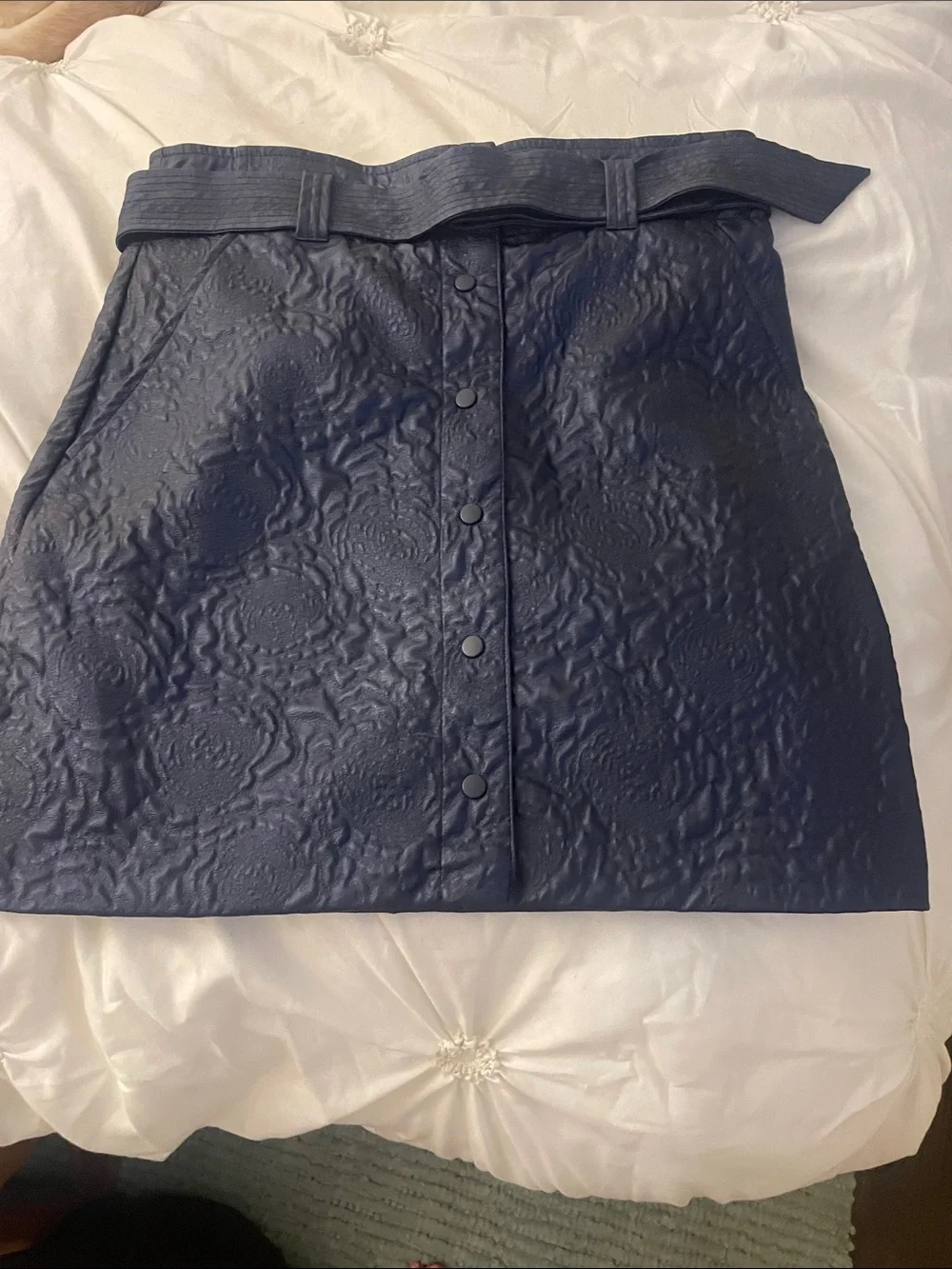 Desigual Navy Embossed Mini Skirt with Belt adorable Med never worn
